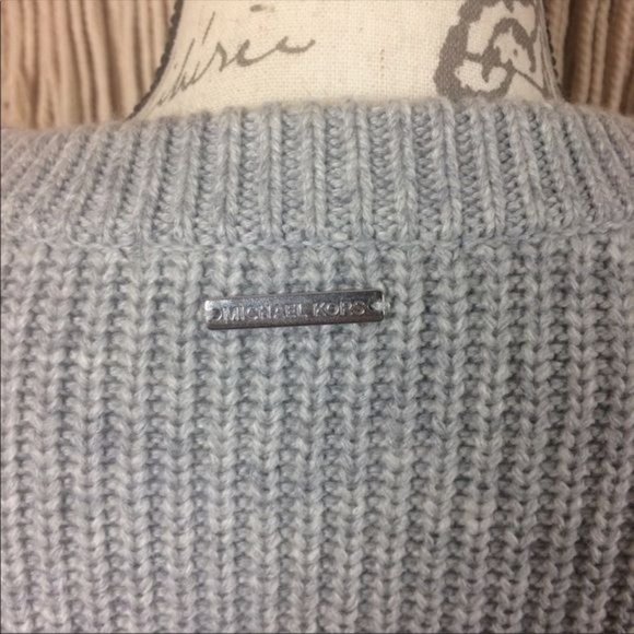 Michael Kors | Grey Lambs Wool Knit Long Ruffle Sleeve Sweater Midi Dress - Picture 5 of 8